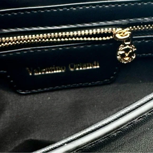 VALENTINO ORLANDI Black Studded Vegan Leather 2-way Hand & Shoulder Bag w Wallet - Picture 7 of 8
